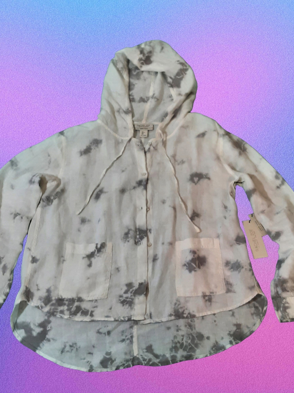 Rachel Zoe White and Gray Tie-Dye Hooded Button Shirt